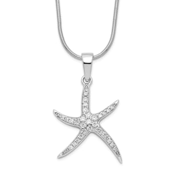 Rhodium Over Sterling Silver Cubic Zirconia Starfish Necklace