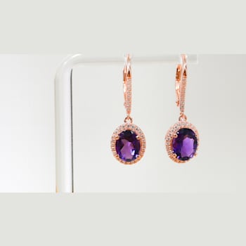 Amethyst and CZ 2.98 Ctw Oval 18K Rose Gold Over Sterling Silver Drop
Earrings Jewelry.