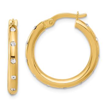 14k Yellow Gold Polished 13/16" Cubic Zirconia Hoop Earrings