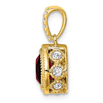 10k Yellow Gold Beaded 0.73 cttw Cushion Garnet and 0.21 cttw Diamond Pendant