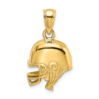 14k Yellow Gold Polished and Textured Open-Backed Football Helmet pendant