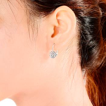 CZ Solitaire Drop Earrings In White Rhodium Over Brass 7.00ctw