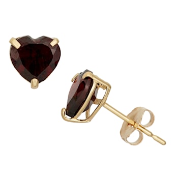 Garnet Heart Shape 10K Yellow Gold Stud Earrings, 1.2ctw