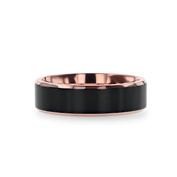 STEPHEN Rose Gold Plated Black Titanium Flat Brushed Wedding Ring With
Beveled Polished Edges 6mm