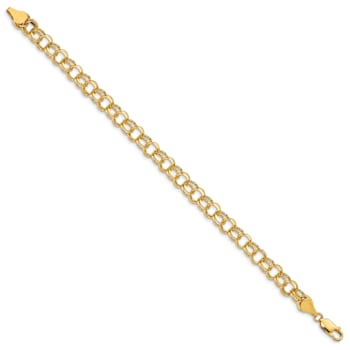 14k Yellow Gold Diamond-Cut 7.5mm Double Link Charm Bracelet