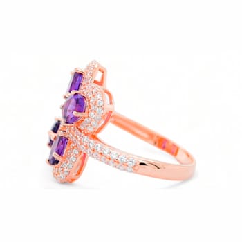 6x4mm Oval Amethyst and White CZ 18K Rose Gold Over Sterling Silver
Ring, 1.50ctw