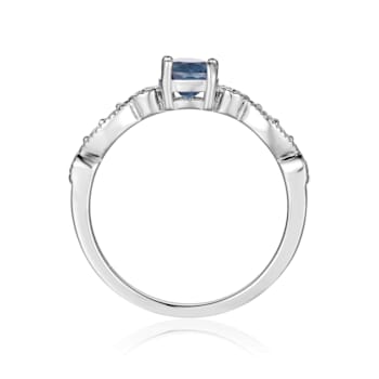 Blue Sapphire with Moissanite Accents Sterling Silver Ring, 0.74ctw