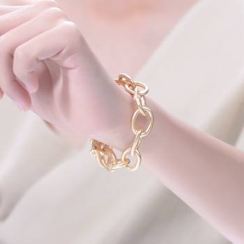 CZ Station Chain Bracelet In 14K Gold Over Brass