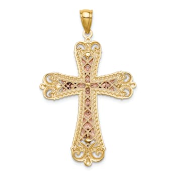 14K Yellow and Rose Gold with White Rhodium Crucifix Pendant
