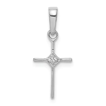 Rhodium Over 10k White Gold Small Diamond Cross Pendant