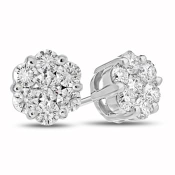 1.50ctw Diamond Cluster Earrings in 14k White Gold