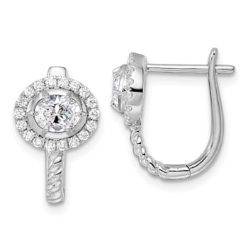 Rhodium Over 14K White Gold Lab Grown Diamond Hinged Hoop Earrings