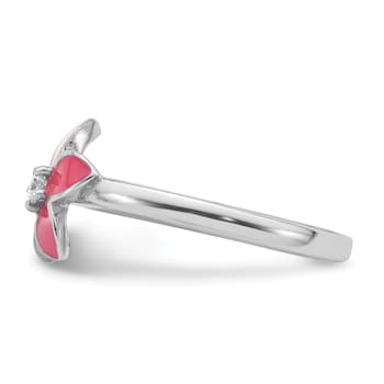 Rhodium Over Sterling Silver Pink Enameled and Cubic Zirconia Flower
Children's Ring