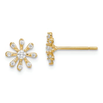 14K Yellow Gold Cubic Zirconia Flower Post Earrings