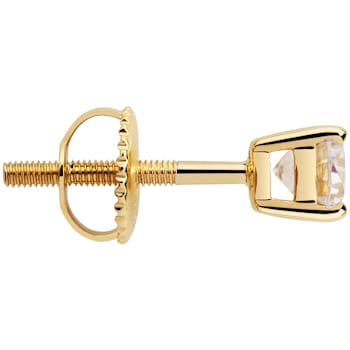 White Cubic Zirconia 14k Yellow Gold Studs With Velvet Gift Box 1.00ctw