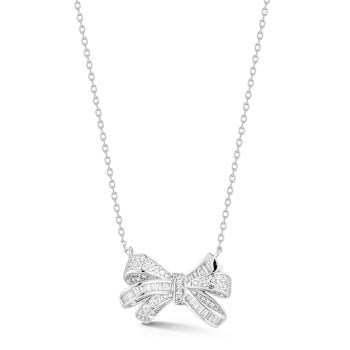 Rachel Zoe CZ Bow Pendant Necklace in Rhodium Over Sterling Silver