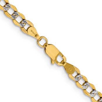 14k Yellow Gold and Rhodium Over 14k Yellow Gold 4.3mm Pavé Curb 16 Inch Chain
