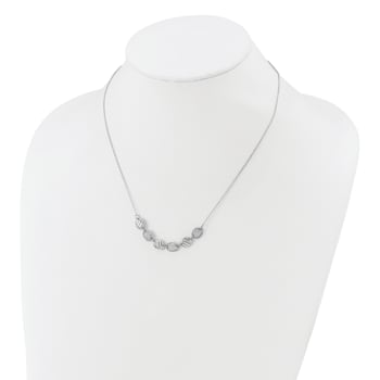 Rhodium Over Sterling Silver Polished and Grooved Cubic Zirconia Ovals Necklace