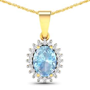 1.05ctw 14K Yellow Gold Oval Aquamarine and White Diamond Pendant with
18 inch Cable Chain