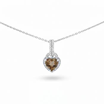 Natural Brown Whisky Quartz Sterling Silver Heart Shape Pendant with Chain