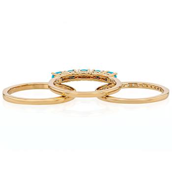 Turquoise And Solid Band Ring Set Of 3 In 18K Gold Over Sterling Silver 0.83ctw