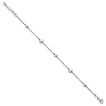 Rhodium Over Sterling Silver Polished Hearts 7 Inch with 1 Inch Extender Bracelet