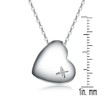 Heart Of Grace CZ Pendant Necklace In White Rhodium Over Brass