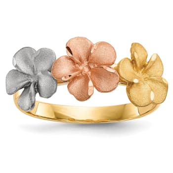 14K Satin Diamond-cut 3-Plumerias Ring