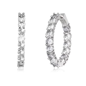 Clear Cubic Zirconia, Rhodium Over Brass Base Inside Out Hoop Earrings  6.9ctw