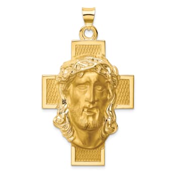 14k Yellow Gold Polished and Satin Jesus Cross Medal Pendant