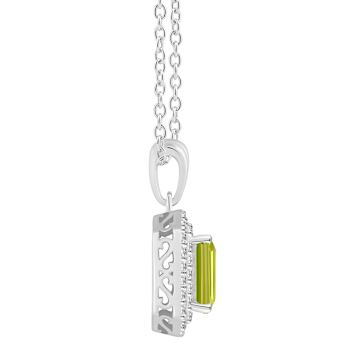 8x6mm Emerald Cut Peridot And White Topaz Rhodium Over Sterling Silver
Double Halo Pendant w/Chain