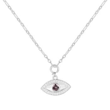 Lab Created Alexandrite and Moissanite Rhodium Over Sterling Silver Evil
Eye Necklace