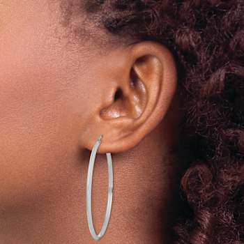 Rhodium Over 14k White Gold Polished 2 1/16" Hoop Earrings