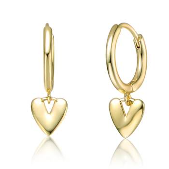Heart Dangle Earrings In 14K Gold Over Brass
