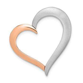 14K Two-tone Gold  Polished and Satin Heart Chain Slide Pendant