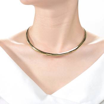 Polished Omega Necklace In 14K Gold Over Sterling Silver