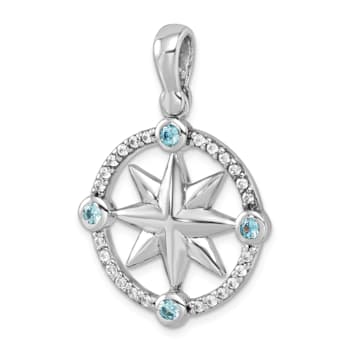 Rhodium Over Sterling Silver Polished Cubic Zirconia Compass Pendant
