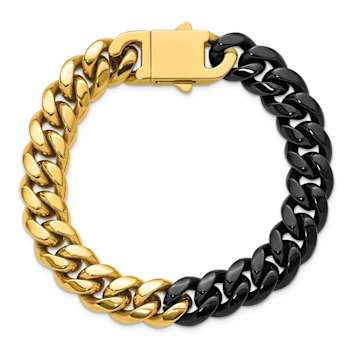 Stainless Steel Polished Black and Yellow IP-plated 12mm Bracelet