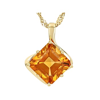 Citrine Square Solitaire Pendant Necklace In 18K Gold Over Sterling
Silver 2.80ct