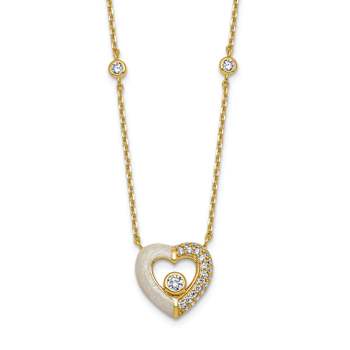 10K Yellow Gold Over Sterling Silver Cubic Zirconia Enamel Heart 16-inch
w/ 2" Extender Necklace
