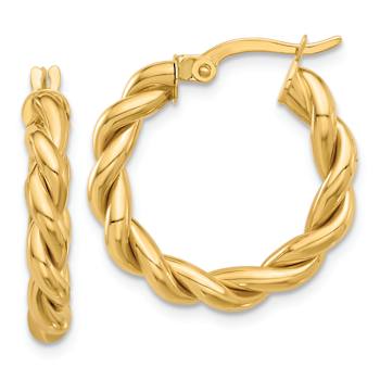 14k Yellow Gold Polished 7/8" Twisted Hoop Earrings