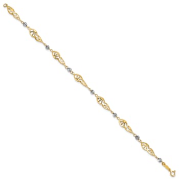 14k Yellow Gold and 14k White Gold Fancy Link Diamond-Cut Bracelet