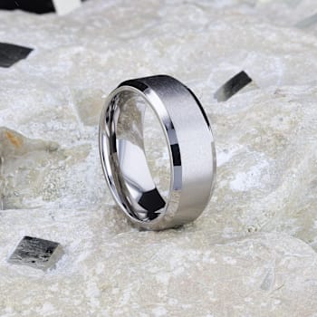 SHIRE Titanium Brushed Center Men’s Flat Wedding Ring with Polished
Beveled Edges 8mm