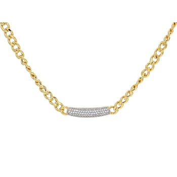 Elegant CZ Two-Tone Bar Necklace In 18K Gold Over Sterling Silver