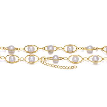 Freshwater Pearl And CZ Link Necklace In 14K Gold Over Sterling Silver