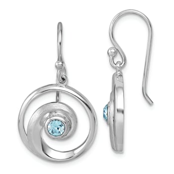 Rhodium Over Sterling Silver Polished Crystal Wave Dangle Earrings