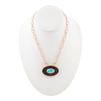 Barse Jewelry Composite Turquoise Rosette Leather & Gold Tone
Pendant With Chain