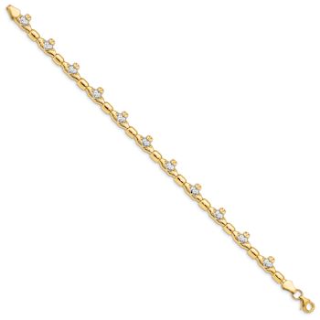 14k Two-tone Gold Diamond-Cut Claddagh Polished Link Bracelet