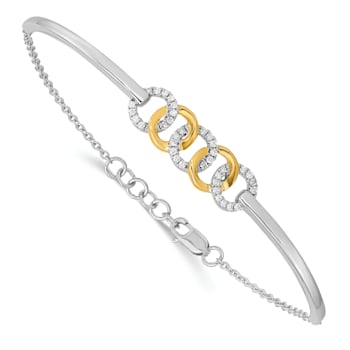 14k Yellow Gold and 14k White Gold Polished Diamond Circles Bar Bracelet