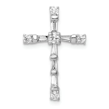 Rhodium Over 14k White Gold Diamond Cross Chain Slide Pendant